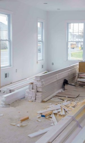 Interior construction of housing with drywall installed door for a new home before installing